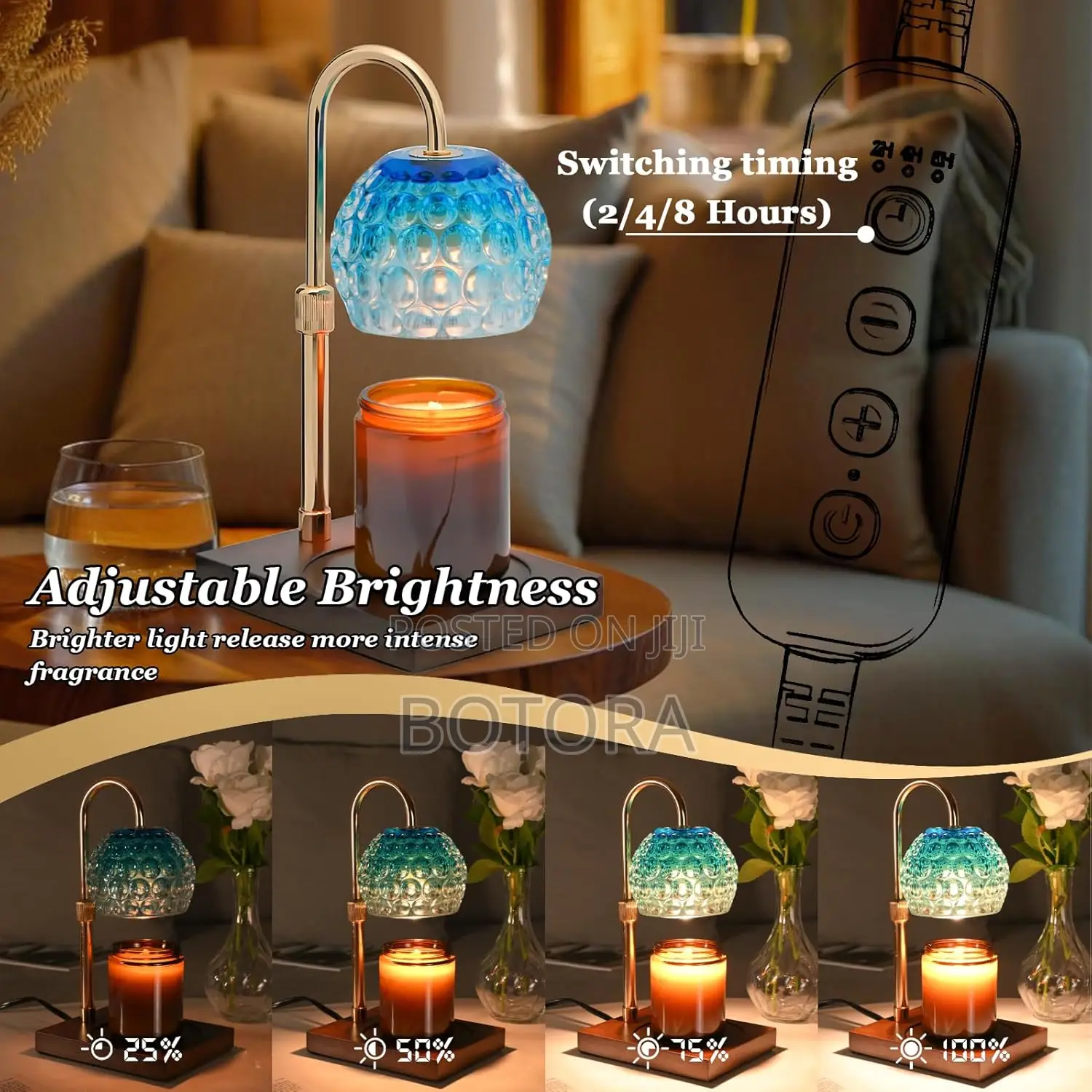 Candle Warmer Lamp With Timer Dimmer + Scented Candle (Blue Purple)