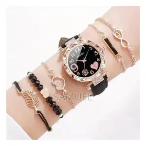 Ladies Diamond Dialt Belt Quartz Watch Beaded Bracelet Set 133111