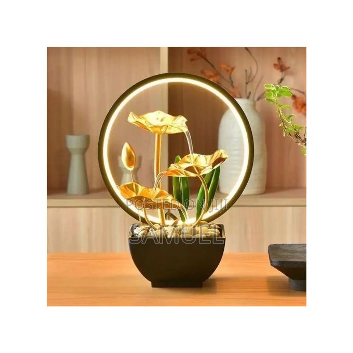 Usb Powered Tabletop Fountain With Natural Rocks And Led Light Ring '