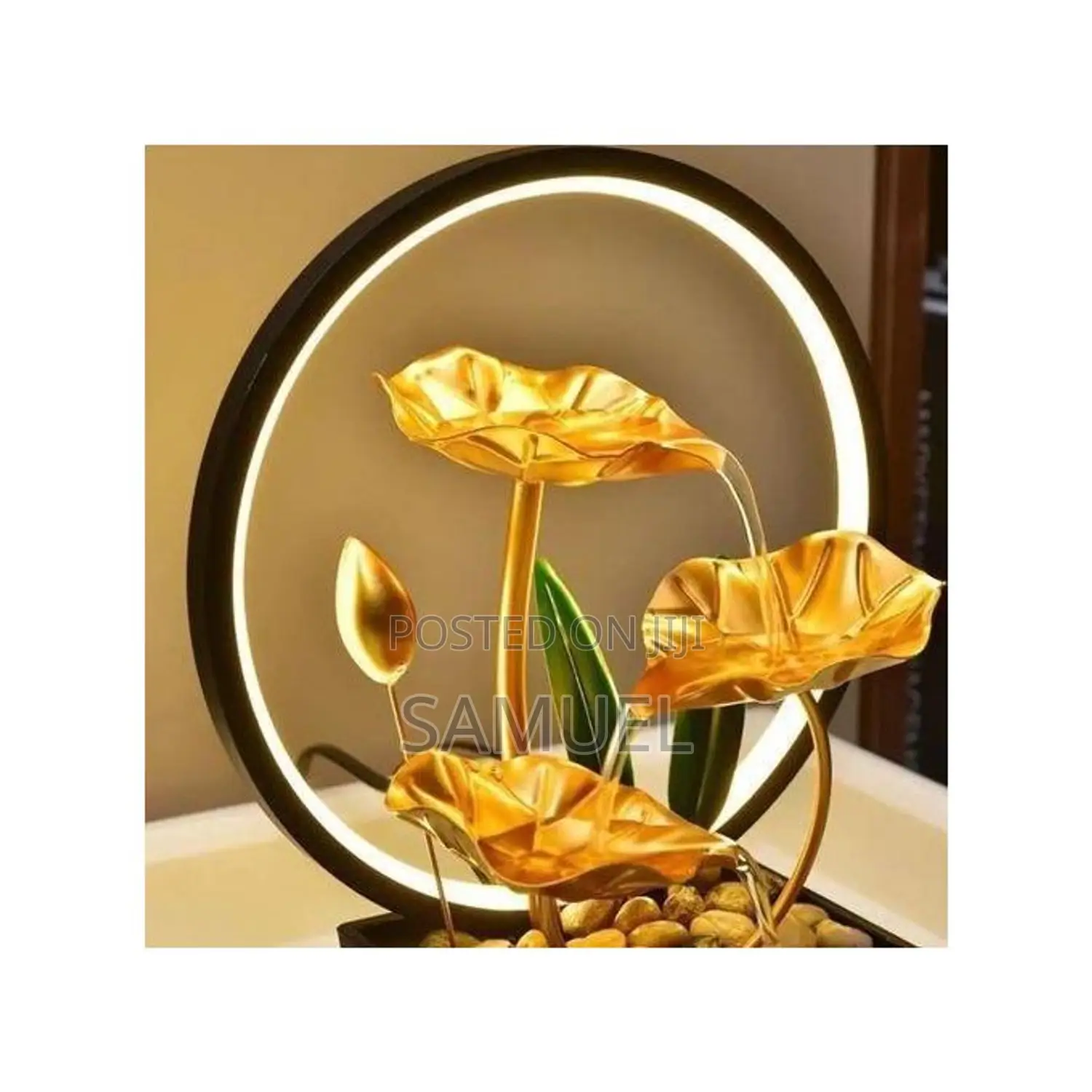 Usb Powered Tabletop Fountain With Natural Rocks And Led Light Ring '