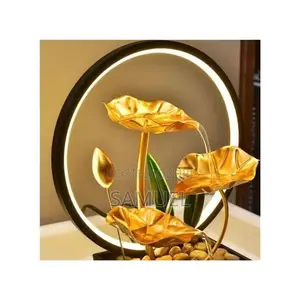 Usb Powered Tabletop Fountain With Natural Rocks And Led Light Ring '