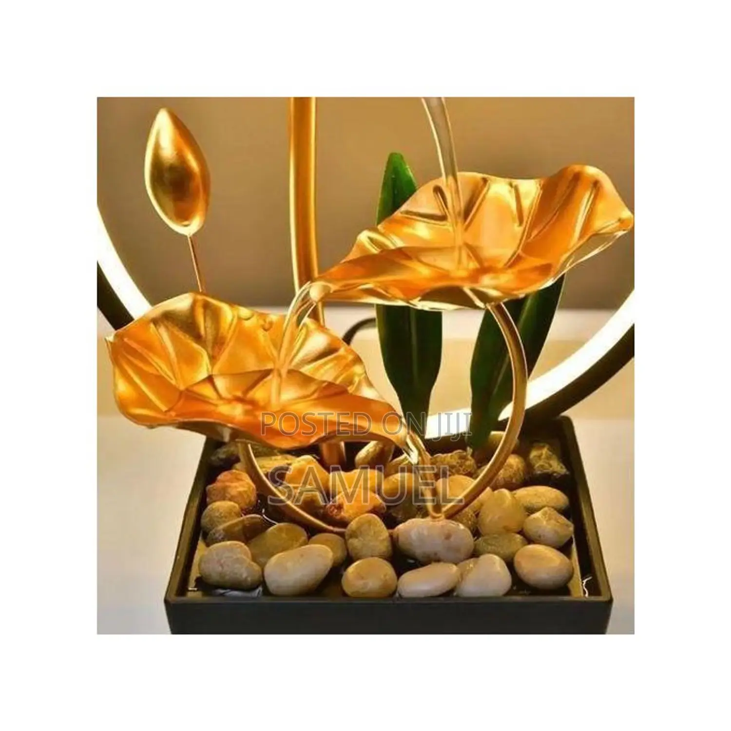 Usb Powered Tabletop Fountain With Natural Rocks And Led Light Ring '