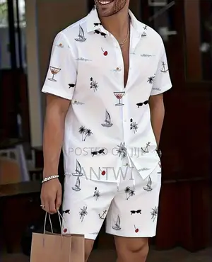 Men’S Fashion Summer Collar Shirt Set and Comfortable Shorts