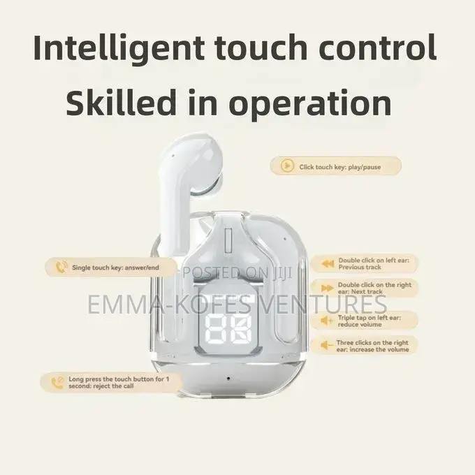 Wireless Bluetooth 5.3 in Ear Transparent Earphones - Black