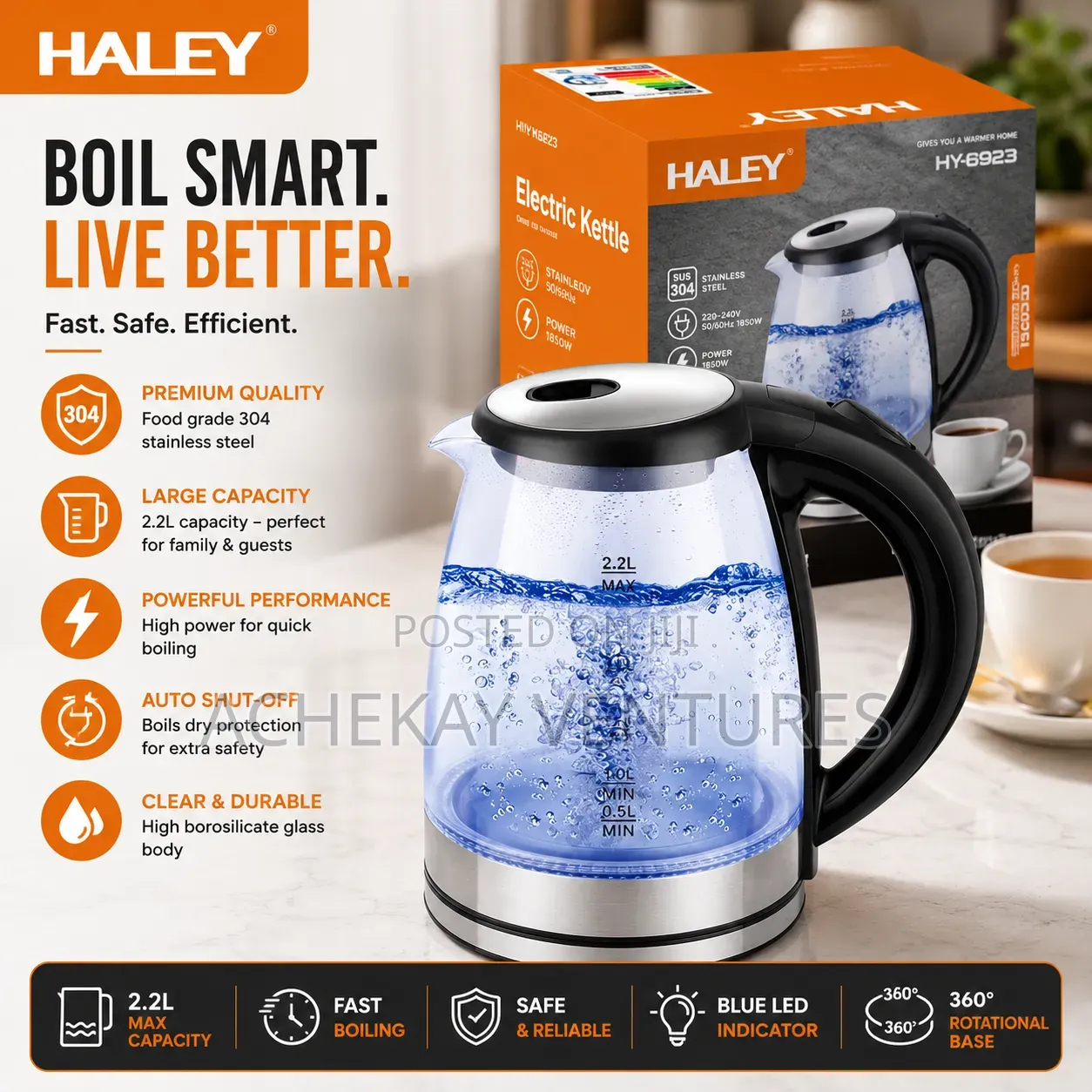 Haley 2.2l Glass Electric Kettle