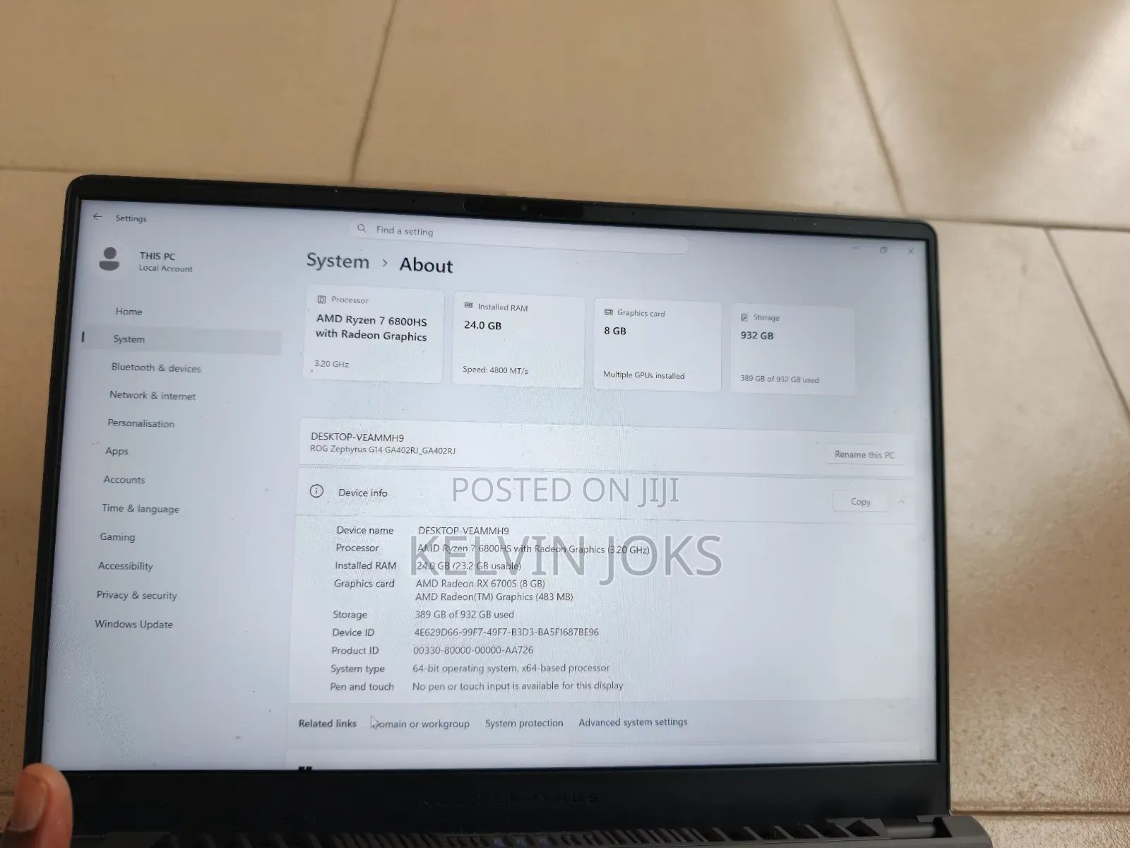 Laptop Asus ROG Zephyrus G14 24GB AMD Ryzen 7 SSD 1T