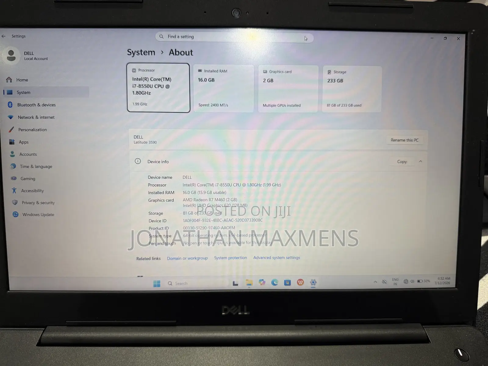 Laptop Dell Latitude 3590 16GB Intel Core i7 HDD 256GB