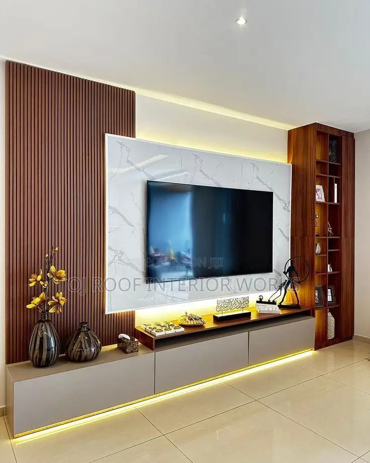 Modern Tv Wall Panel With Floating Cabinet and Led Lighting