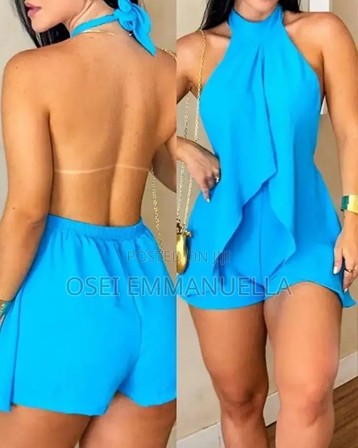 Elegant Blue Halter Neck Romper