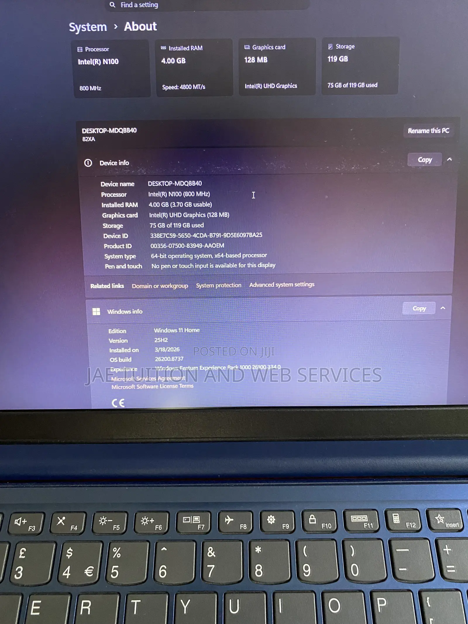 Laptop Lenovo Ideapad 3 4GB Intel SSD 128GB