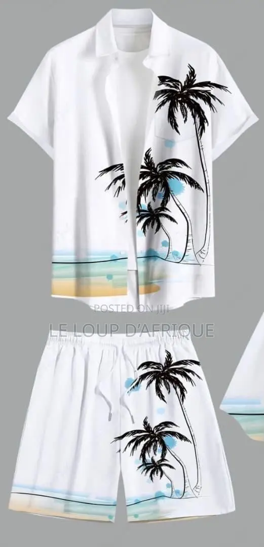 Vintage Printed Short-Sleeve Shirt and Drawstring Shorts