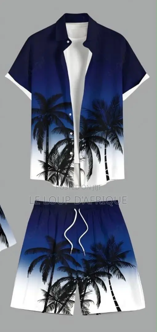 Vintage Printed Short-Sleeve Shirt and Drawstring Shorts