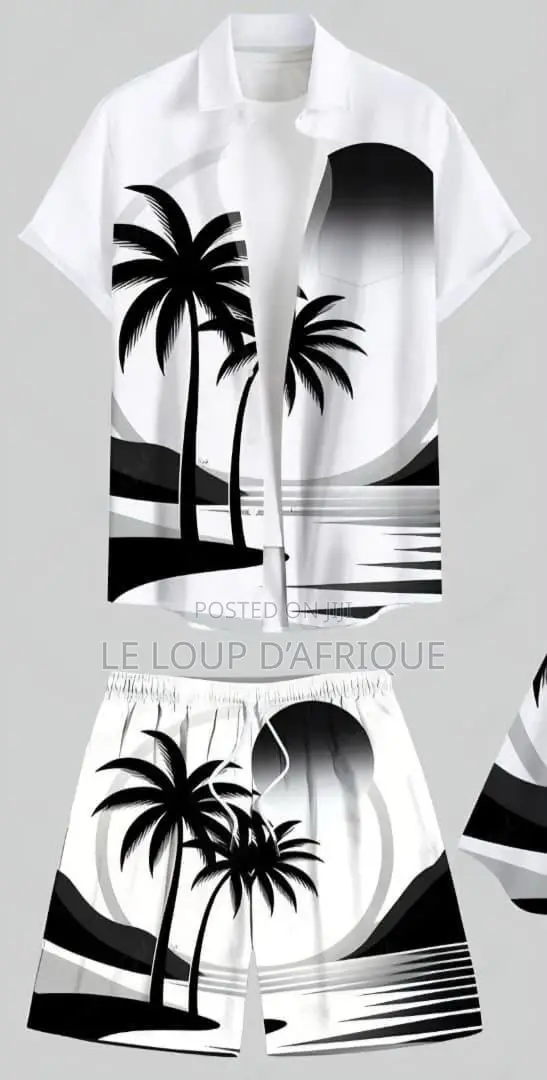 Vintage Printed Short-Sleeve Shirt and Drawstring Shorts
