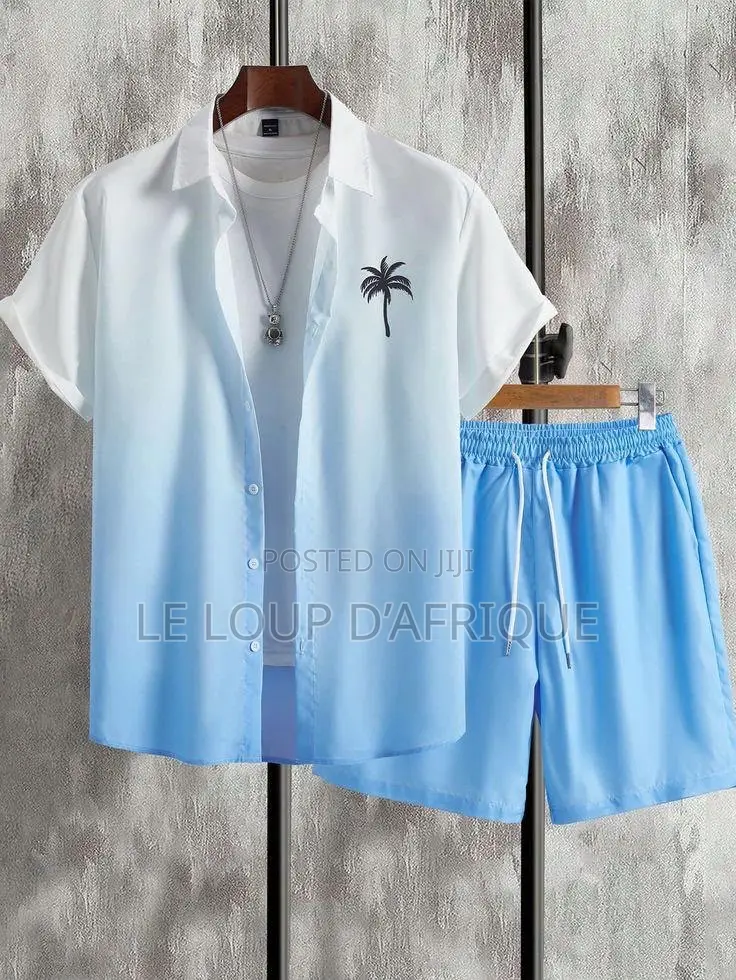 Vintage Printed Short-Sleeve Shirt and Drawstring Shorts