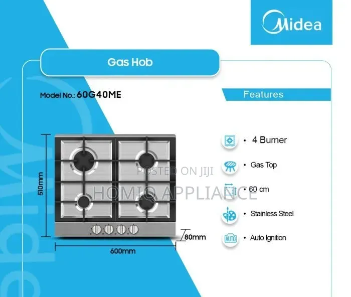 Midea 60cm Gas Hob| Stainless Steel [60g40me]