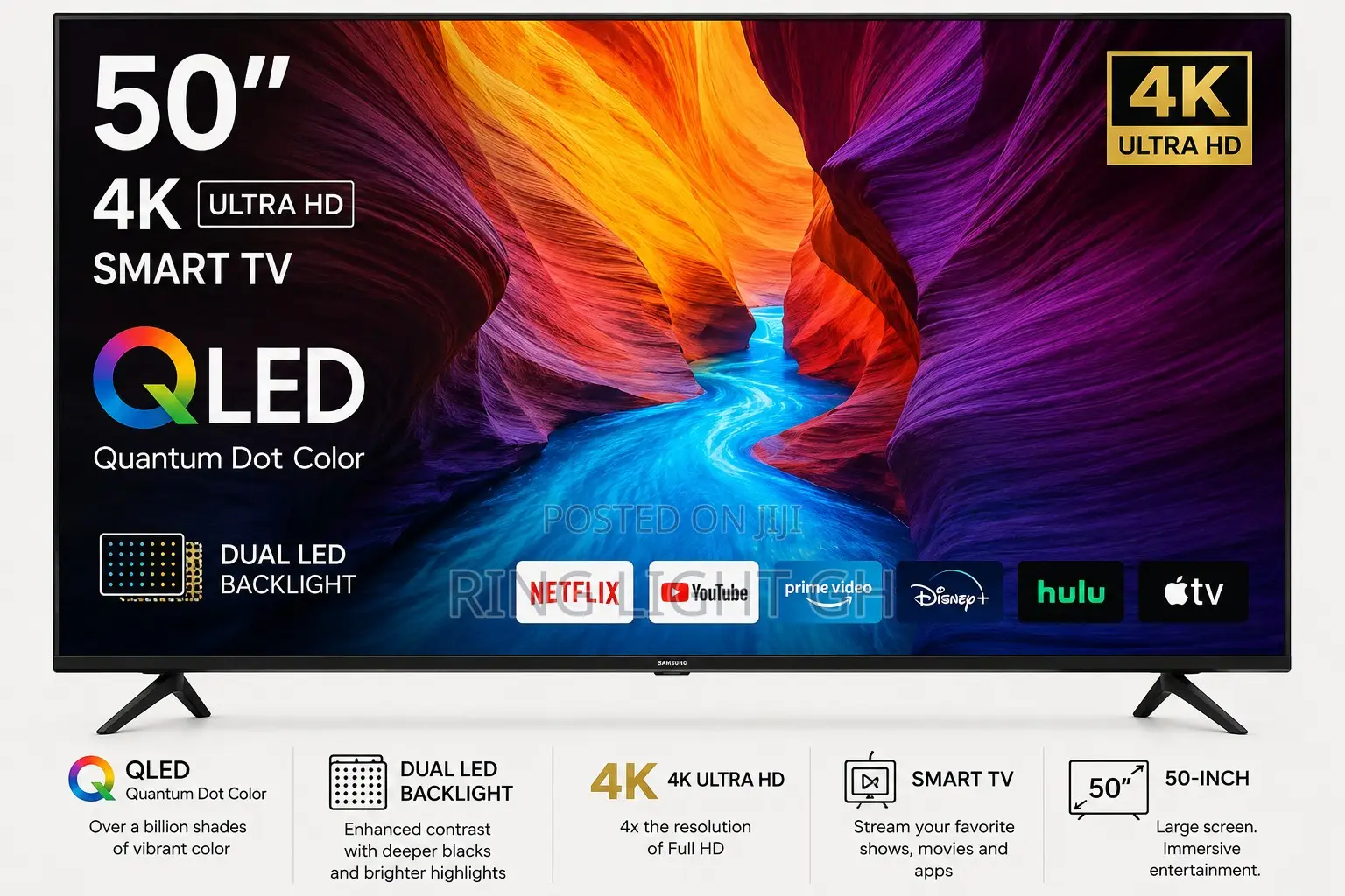 Samsung 50" Uhd Smart Tv With Qled Display Dual Led Backlight