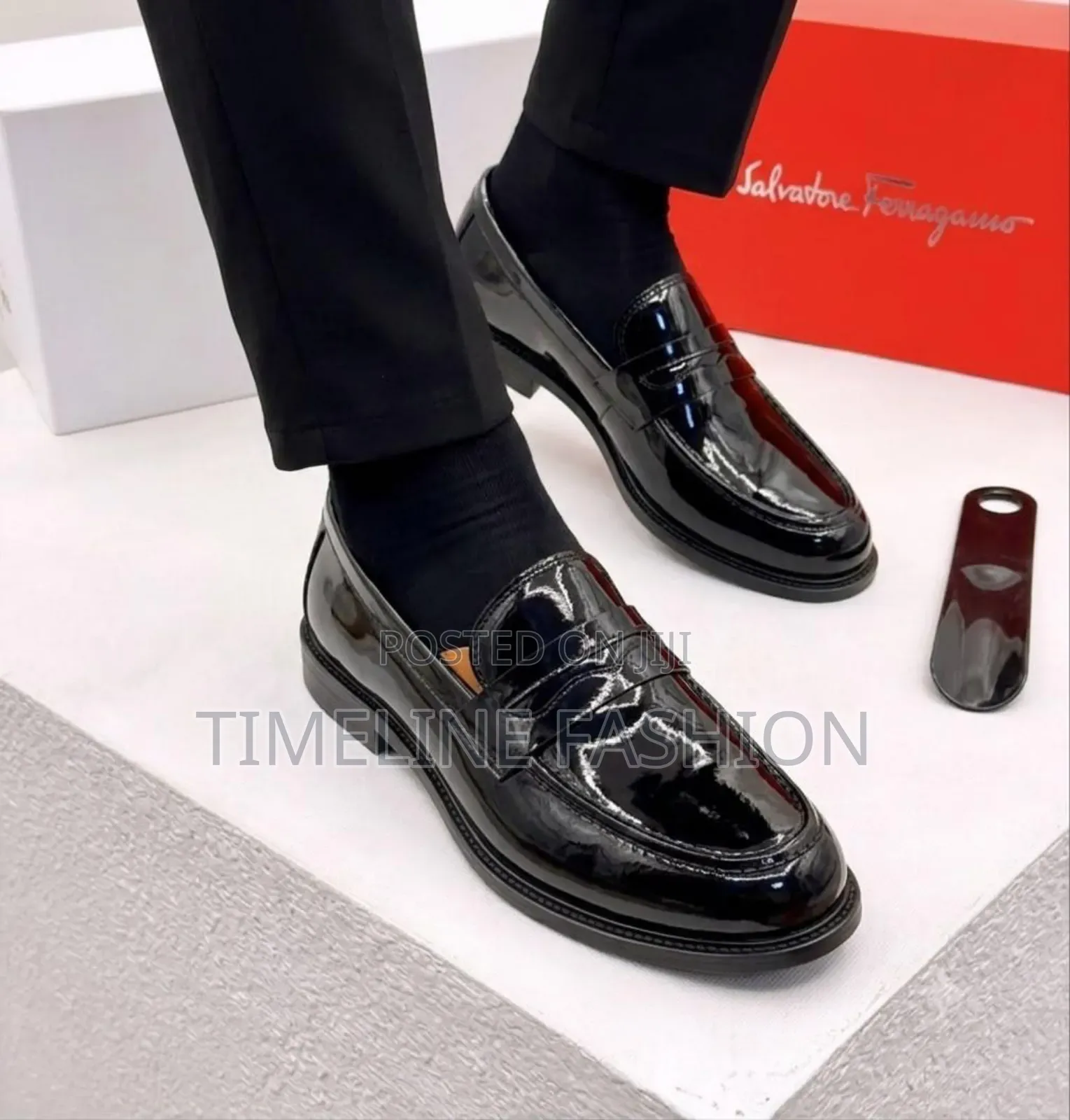 Black Mirror Luxury Men's Easy Fix Shoes by Salvatore Ferragamo