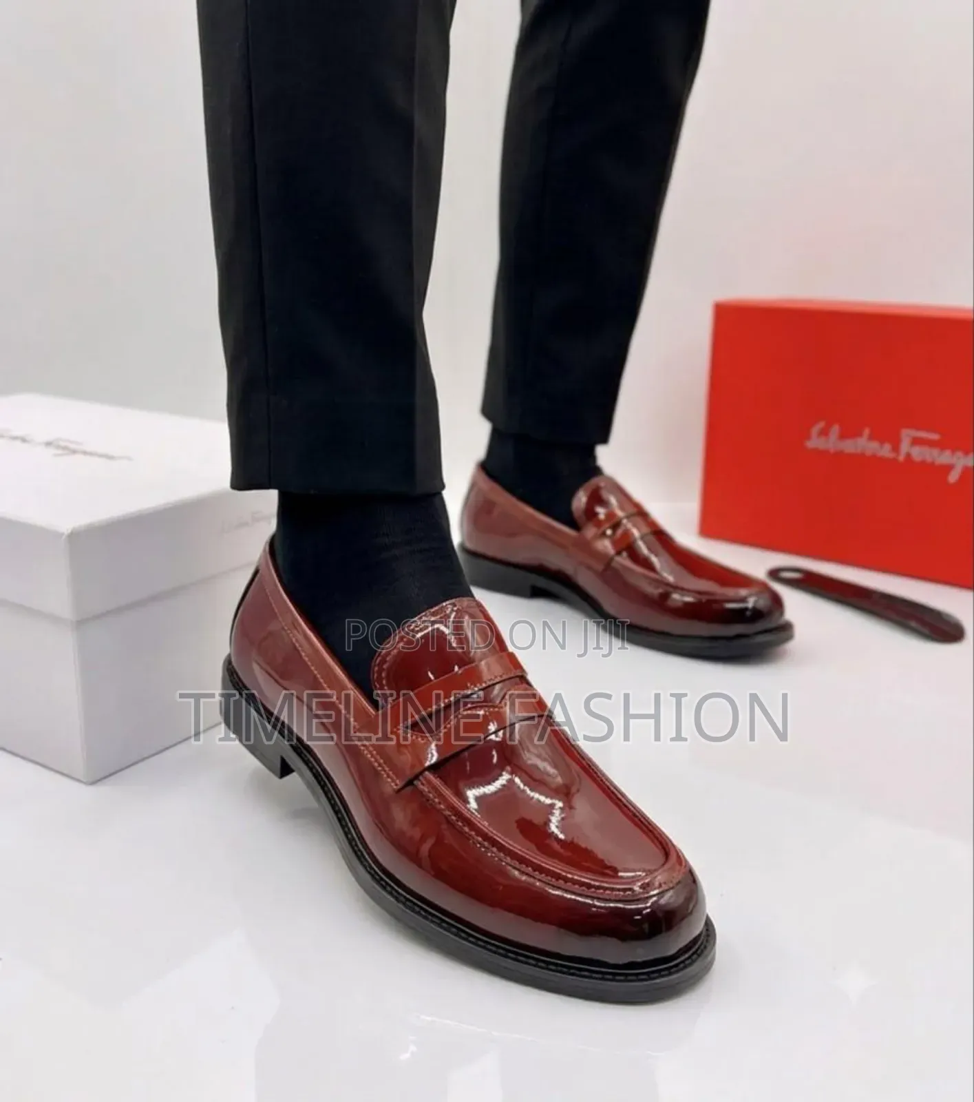 Wine Colour Luxury Men's Executive Shoes Salvatore Ferragamo Brand