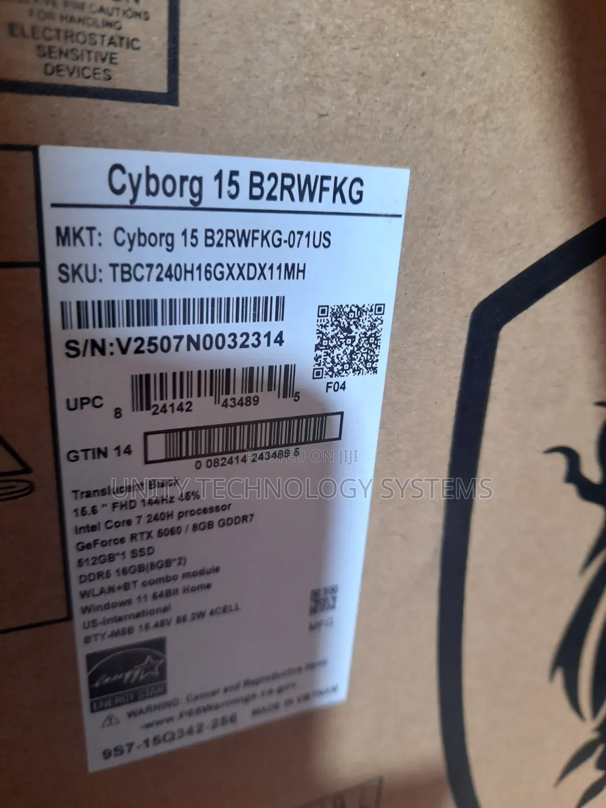 New Laptop MSI Cyborg 15 16GB Intel Core i7 SSD 512GB