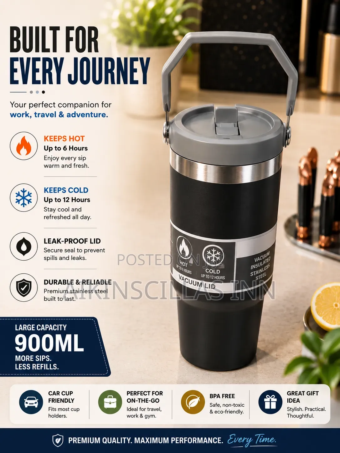Ebony Sips Vacuum Flask
