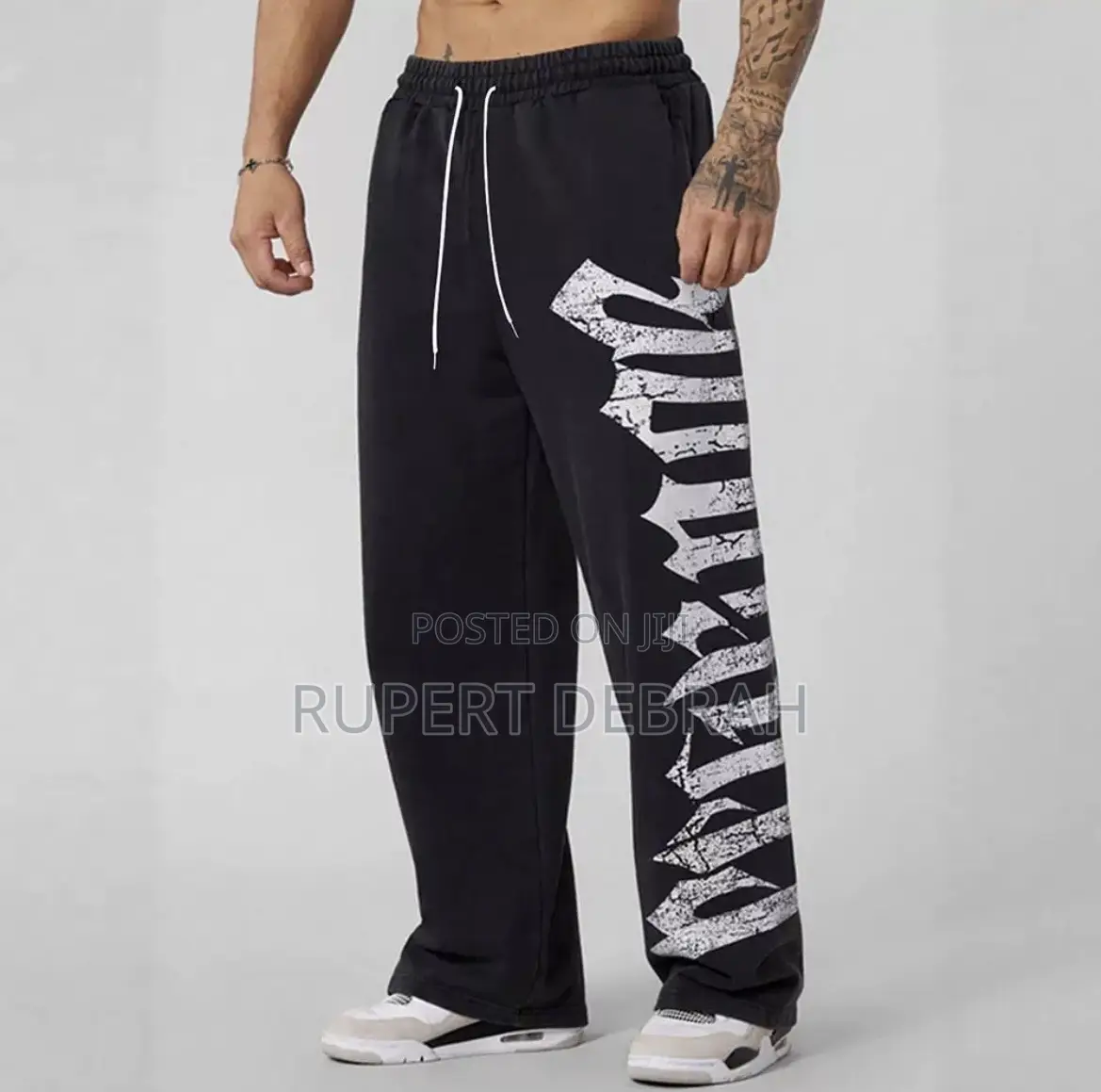 Unisex Black Graphic Print Sweatpants / Joggers - Brand New