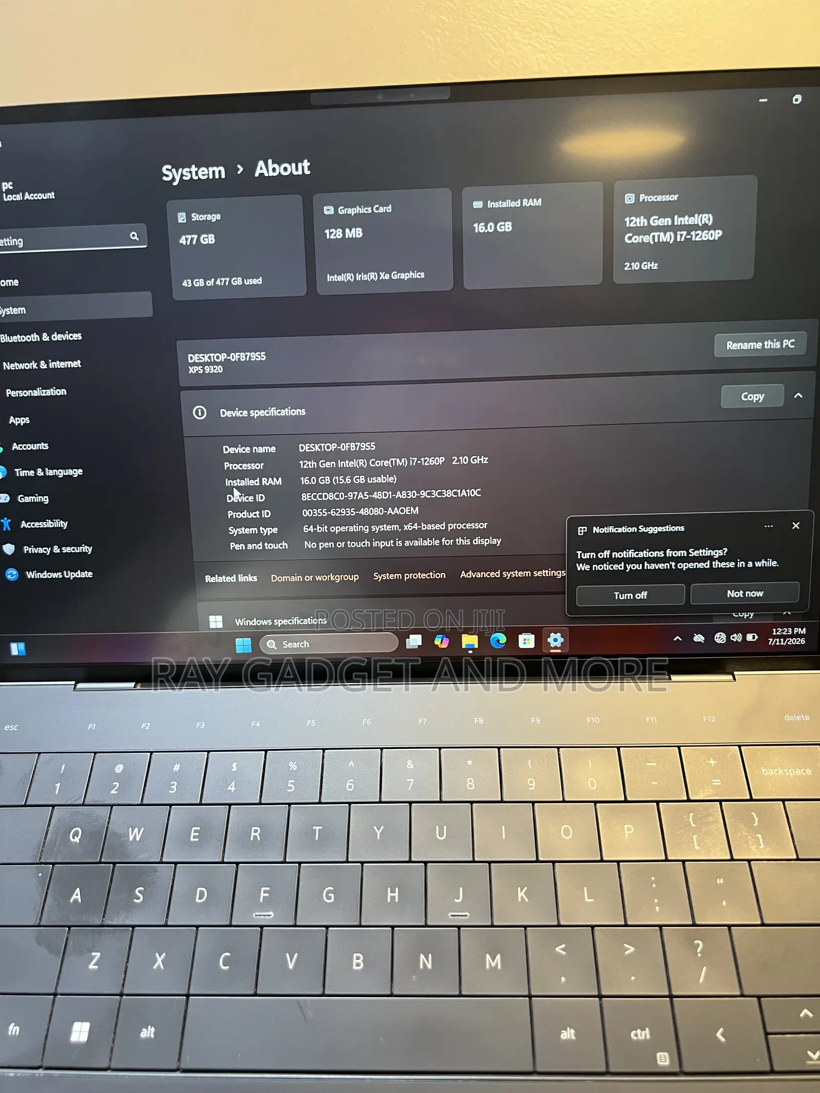 Laptop Dell XPS 13 16GB Intel Core i7 SSD 512GB