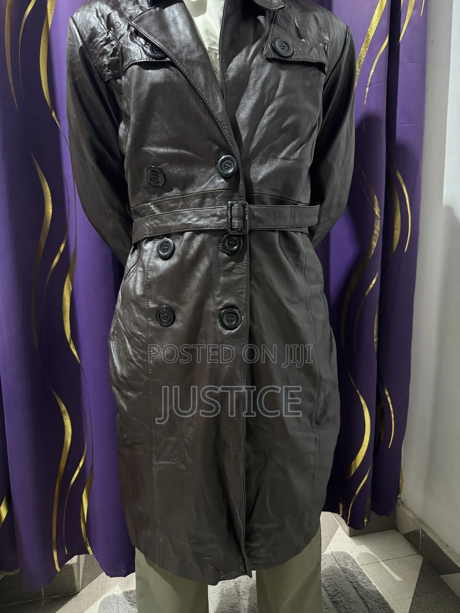 Double-Breasted Leather Trench Coat