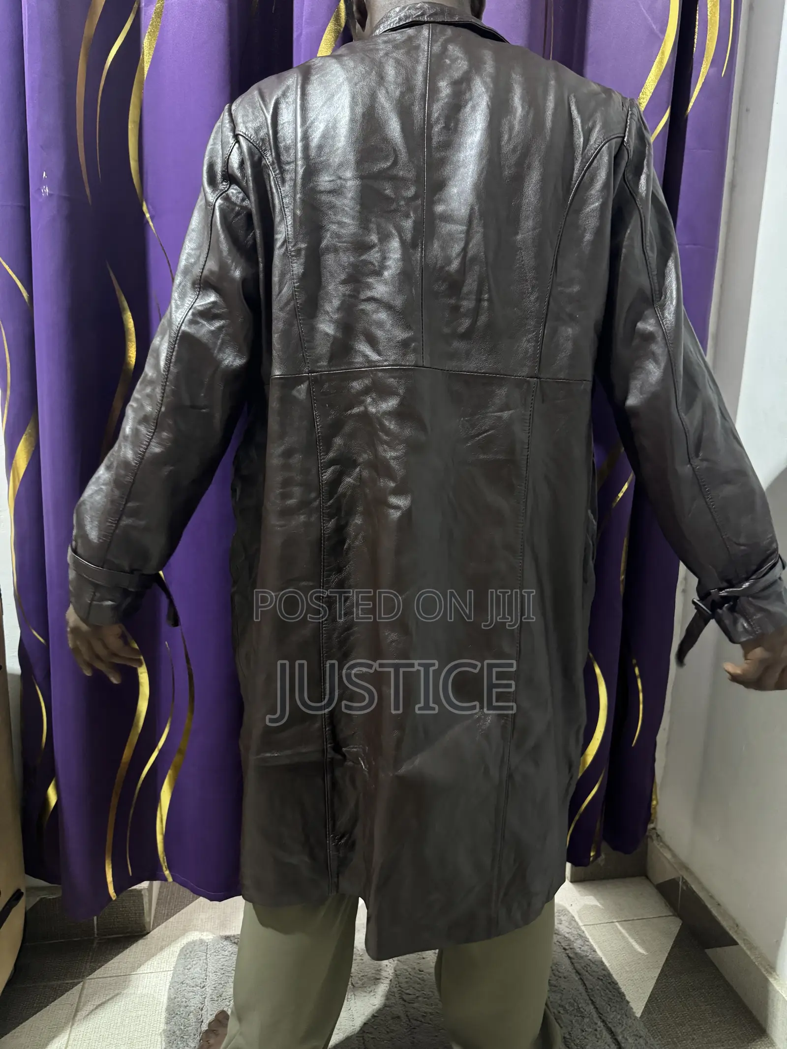 Double-Breasted Leather Trench Coat
