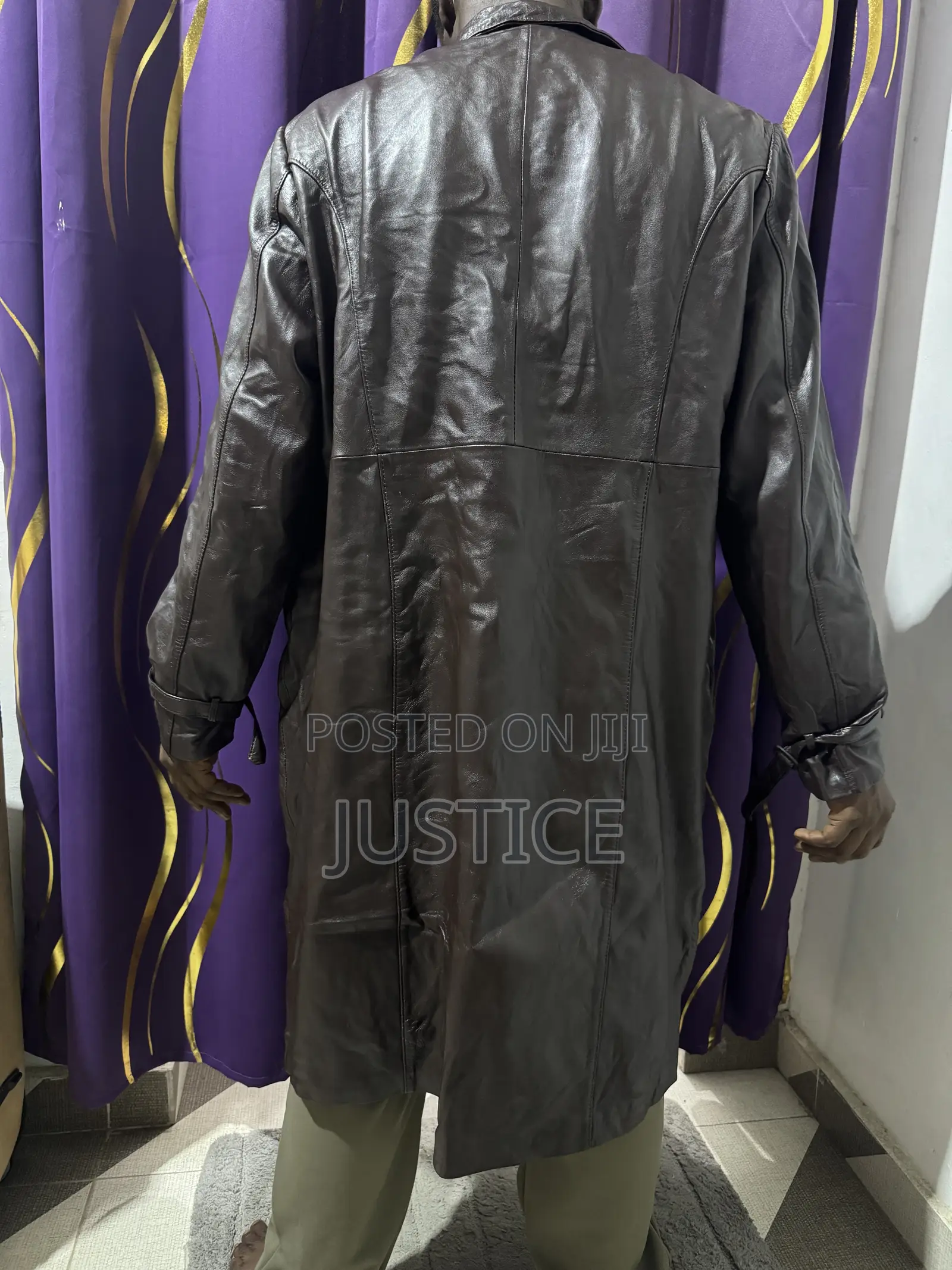 Double-Breasted Leather Trench Coat
