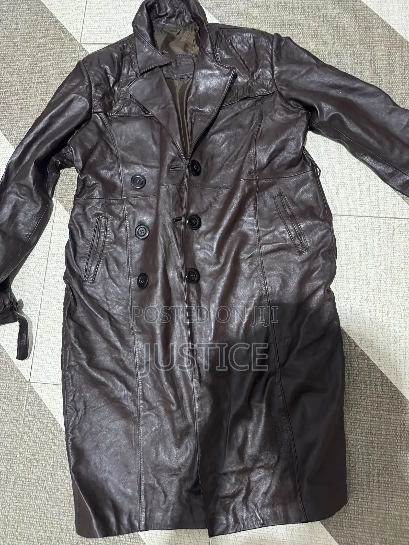 Double-Breasted Leather Trench Coat
