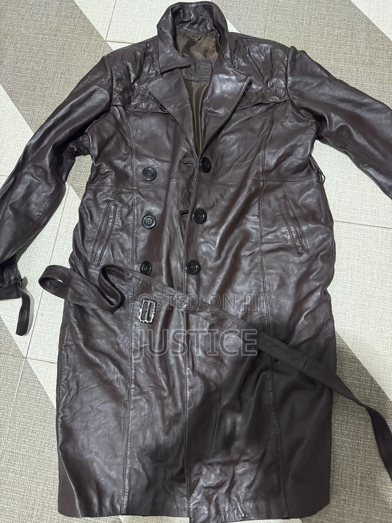 Double-Breasted Leather Trench Coat