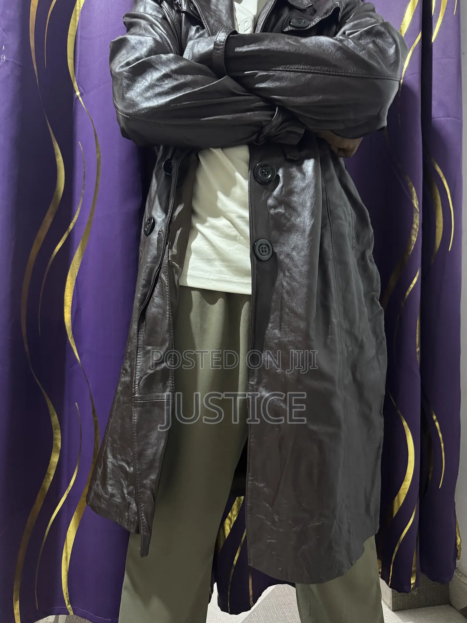 Double-Breasted Leather Trench Coat