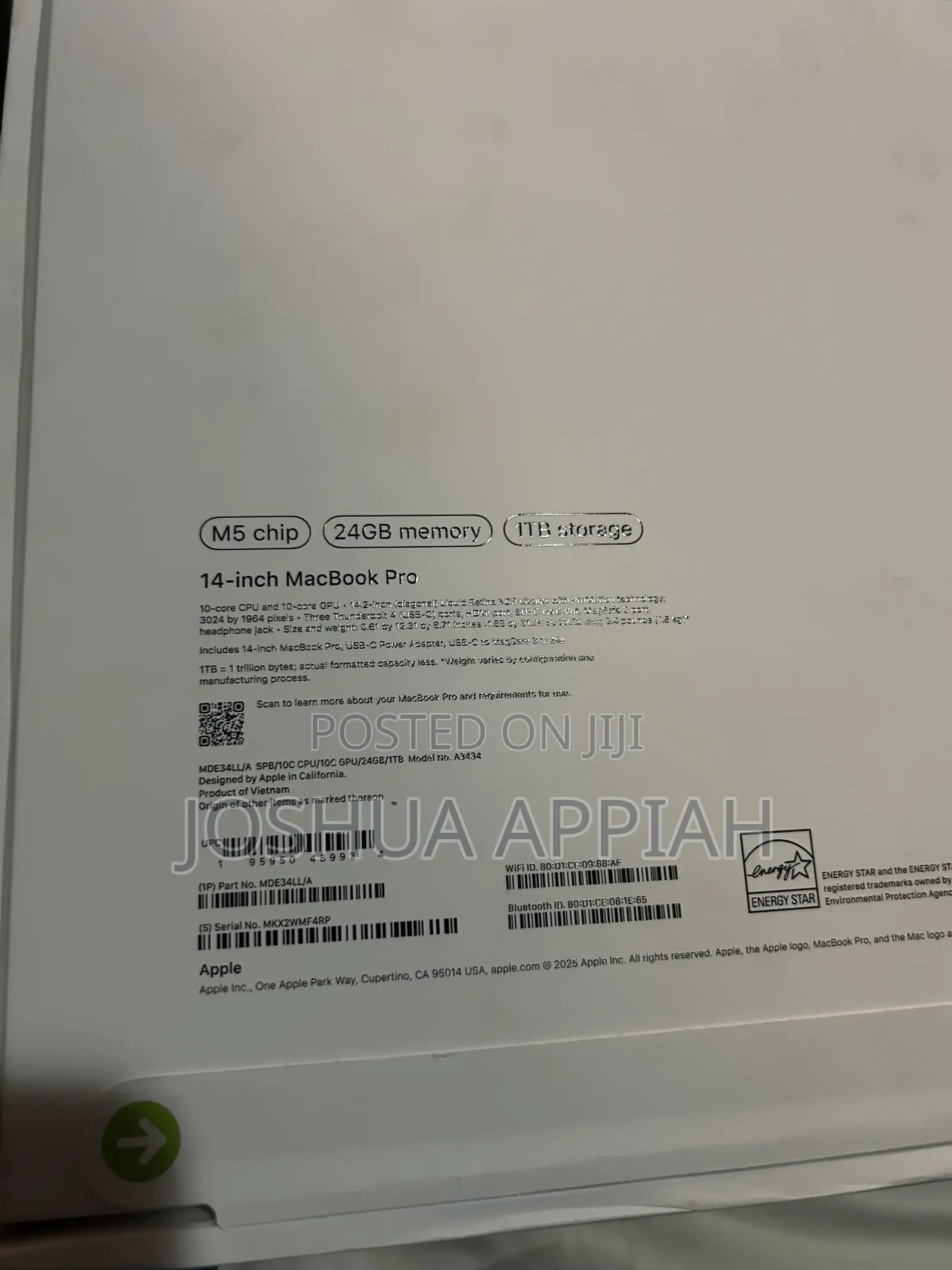 New Laptop Apple MacBook Pro 24GB Apple M5 SSD 1T
