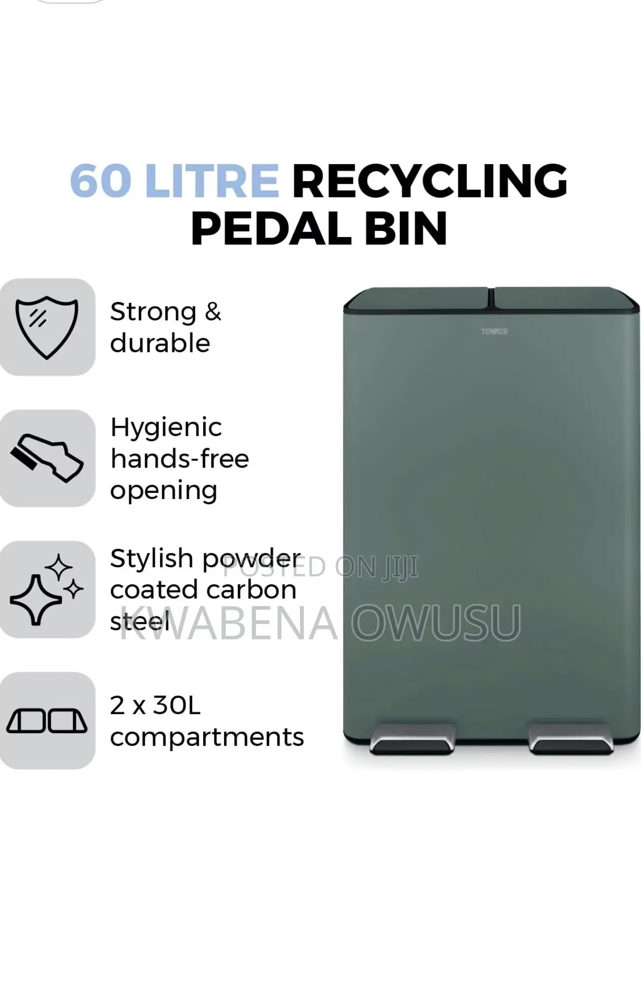 Tower 60litre Recycling Pedal Bin