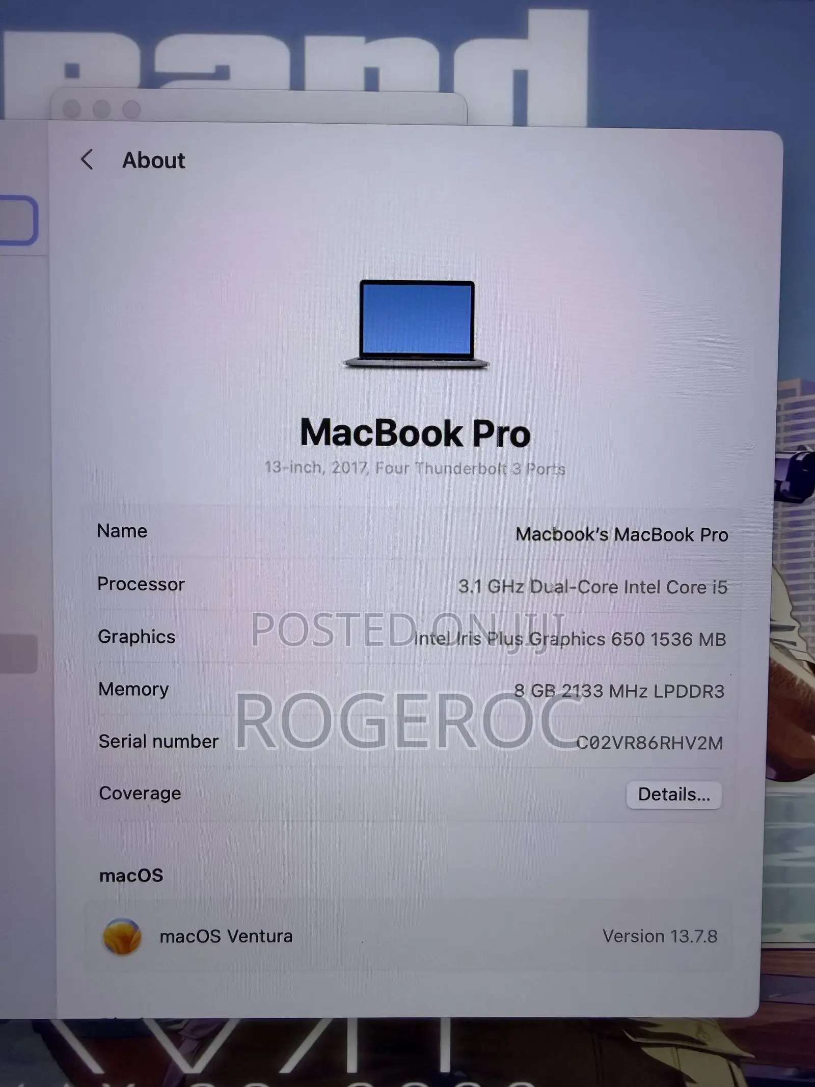 Laptop Apple MacBook Pro 2017 8GB Intel Core i5 SSD 512GB