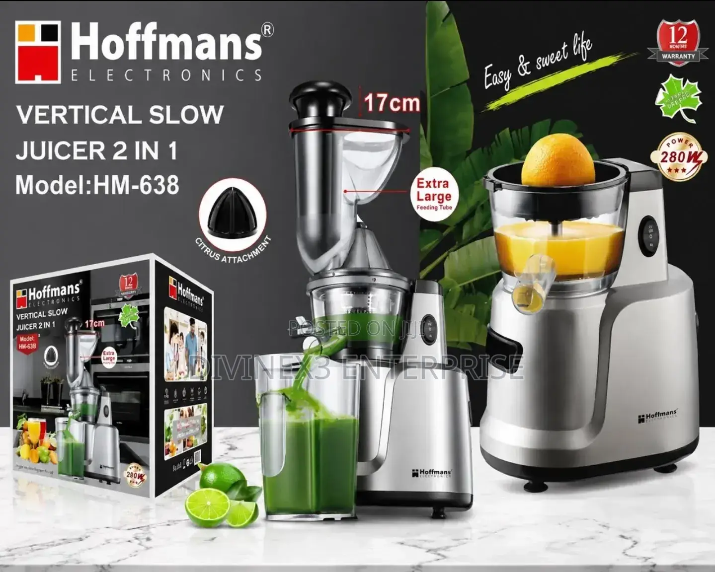 Hoffmans HM-638 2-in-1 Vertical Slow Juicer