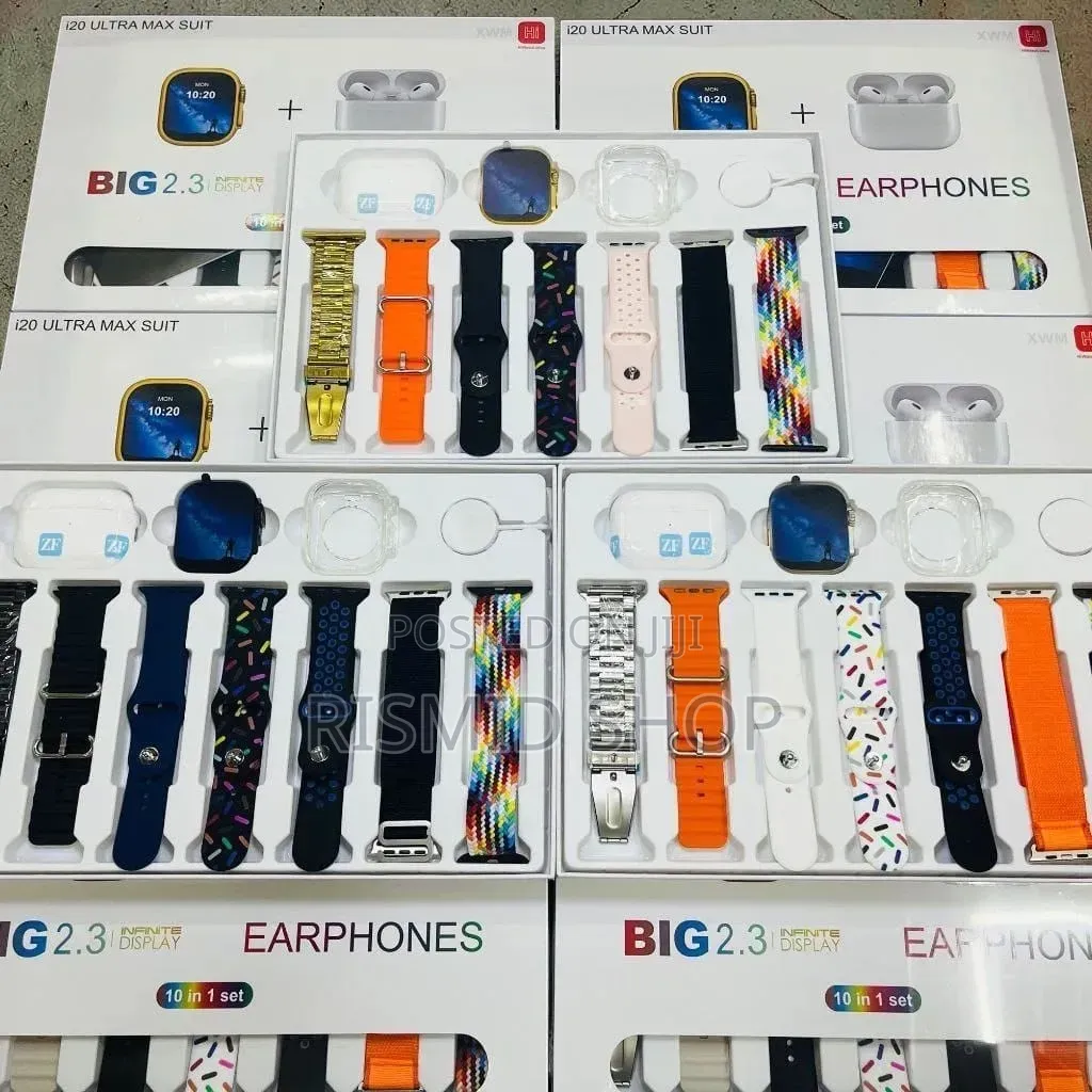 I20 Ultra MAX Suit(10 in 1 Set) SmartWatch + Aiir Pods Pro Watch