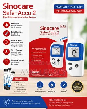 Sinocare Safe-Accu 2 Blood Glucose Monitoring System Kit