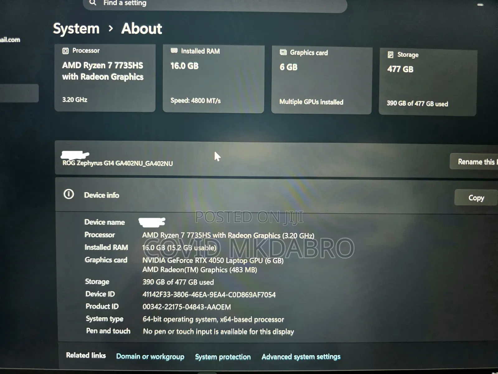 Laptop Asus ROG Zephyrus G14 16GB AMD Ryzen 7 SSD 512GB