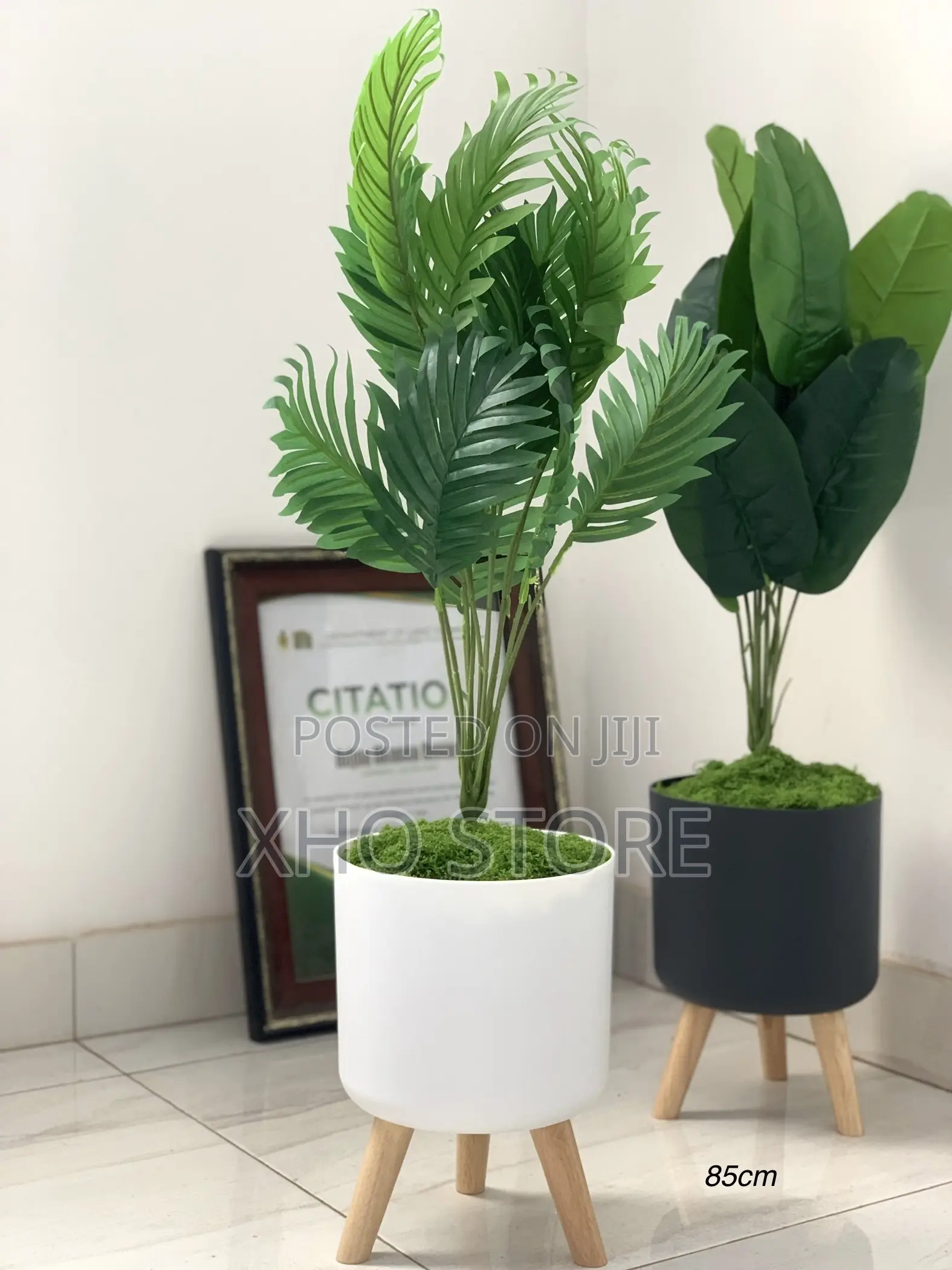 Modern Indoor Artificial Potted Plants Wooden Stands Flower Pots
