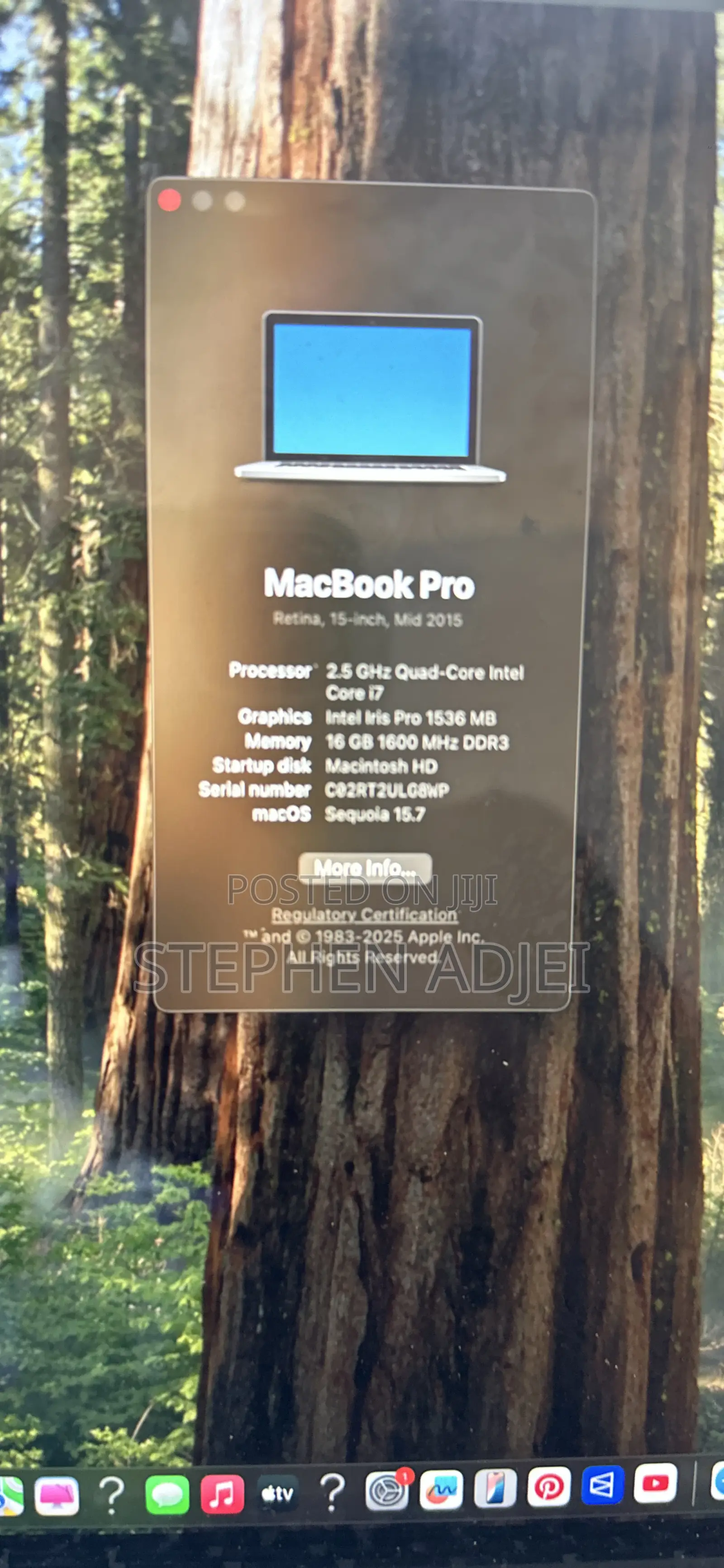 Laptop Apple MacBook Pro 2015 16GB Intel Core i7 HDD 256GB