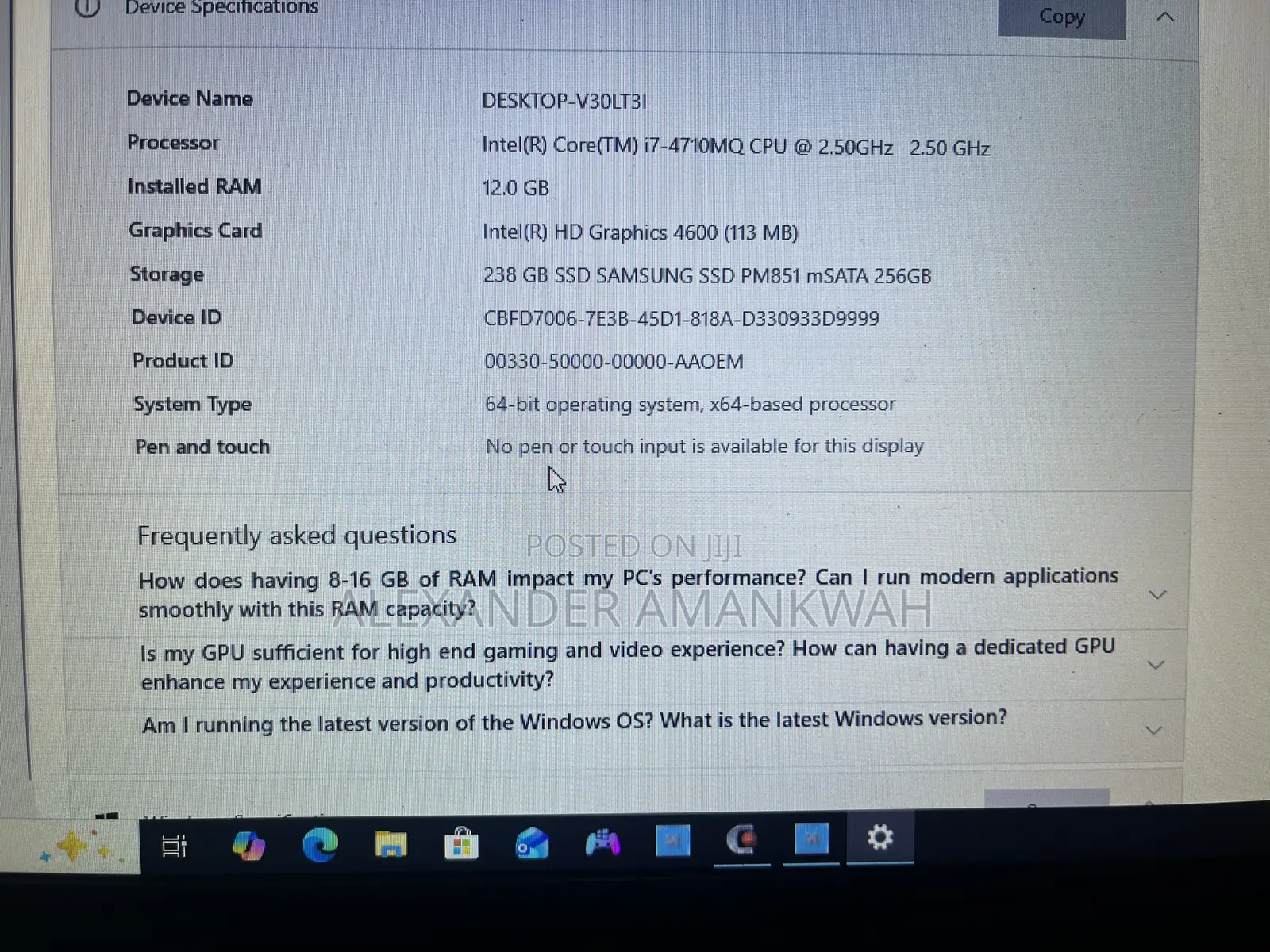 Laptop Dell Precision M6800 12GB Intel Core i7 SSD 256GB