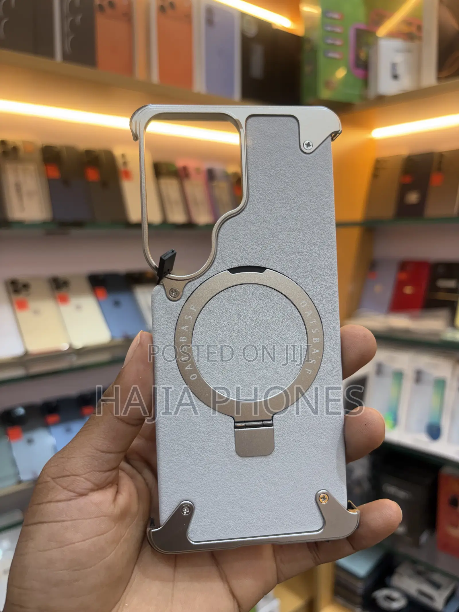 S26Ultra Gray Metal and Leather Case