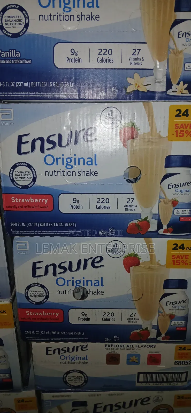 Ensure Nutrition Protein Shake Vanilla Natural Flavor.24 Pack