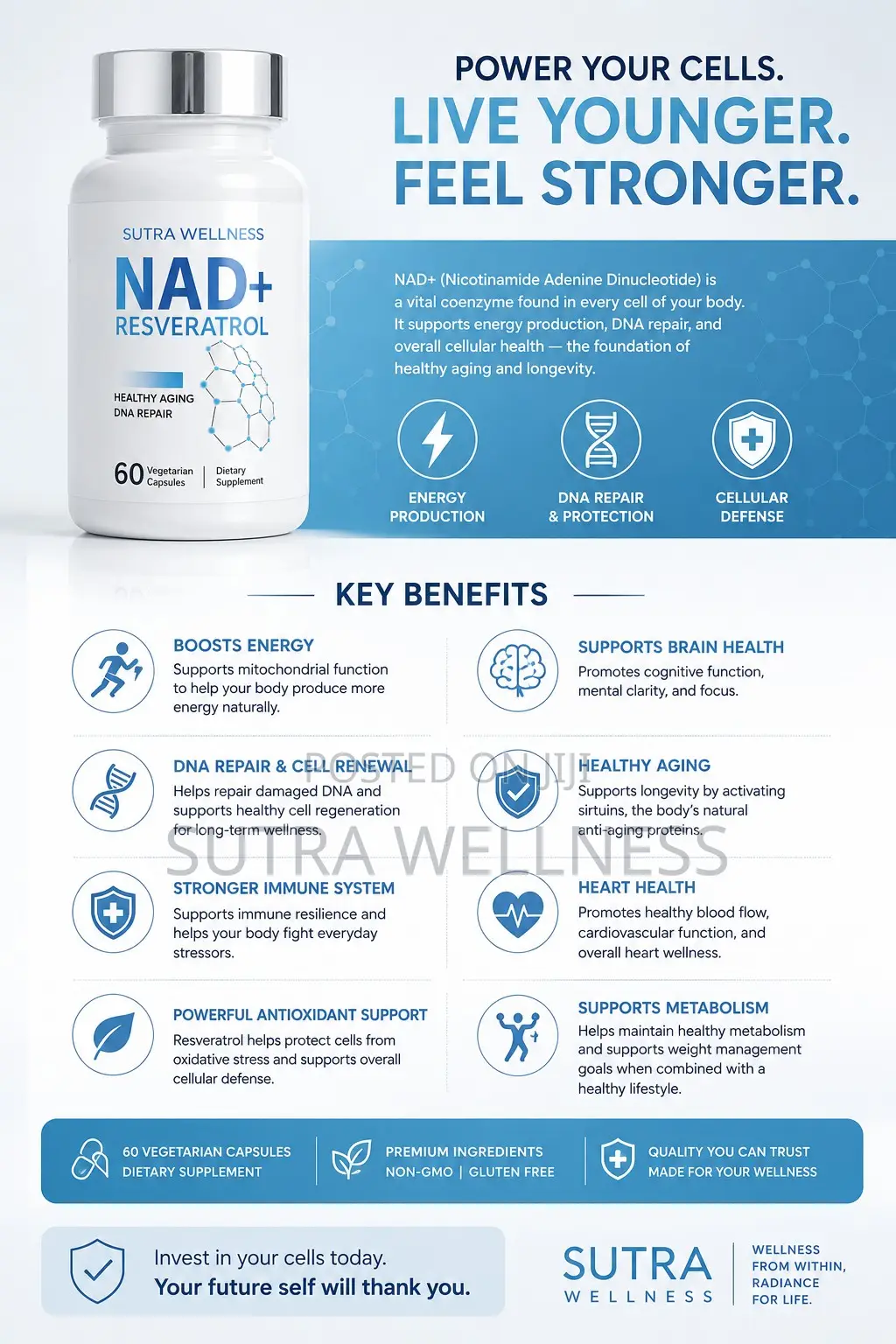 NAD+ Resveratrol (60 Capsules) – Premium Anti-Aging Cellular Energ