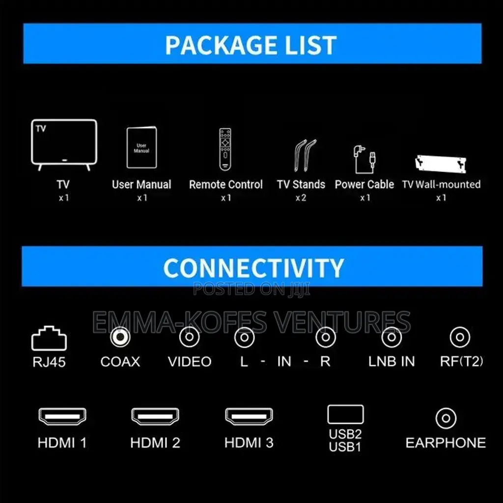Smart TV 43'' - Frameless Android Smart FHD LED TV - HDMI - Black