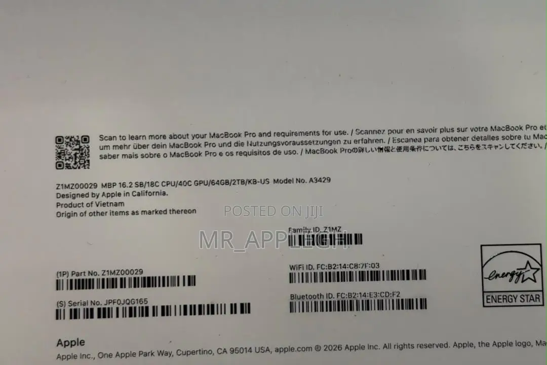 New Laptop Apple MacBook Pro 2026 M5 Max 64GB Apple M5 Max SSD 2T