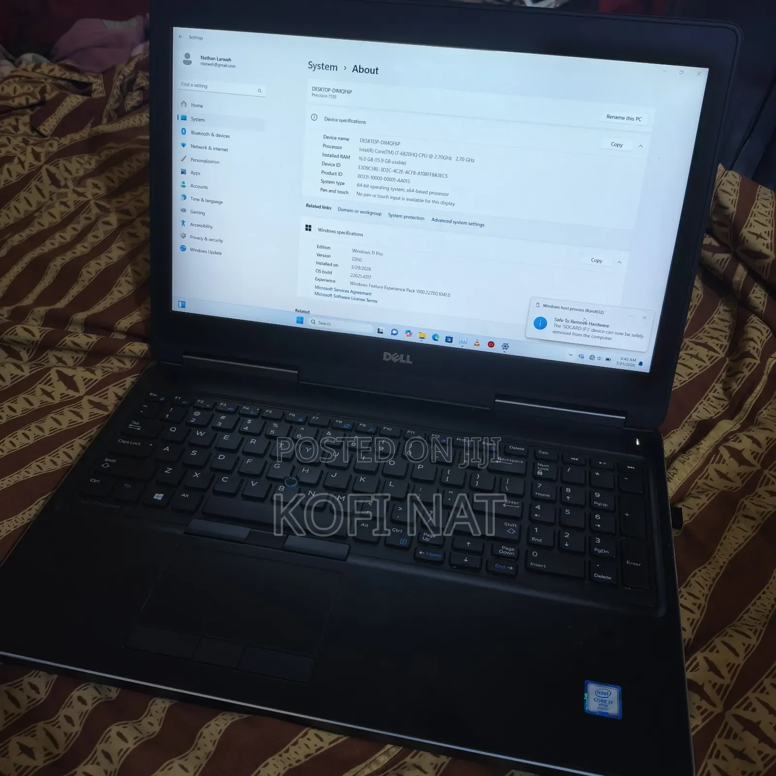 Laptop Dell Precision 7510 16GB Intel Core i7 HDD+SSD 128GB