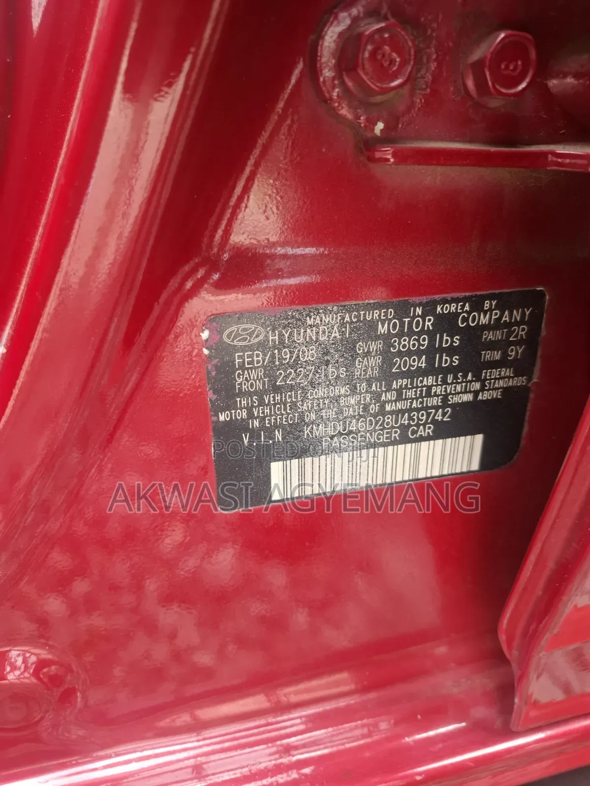 Hyundai Elantra 2008 Red