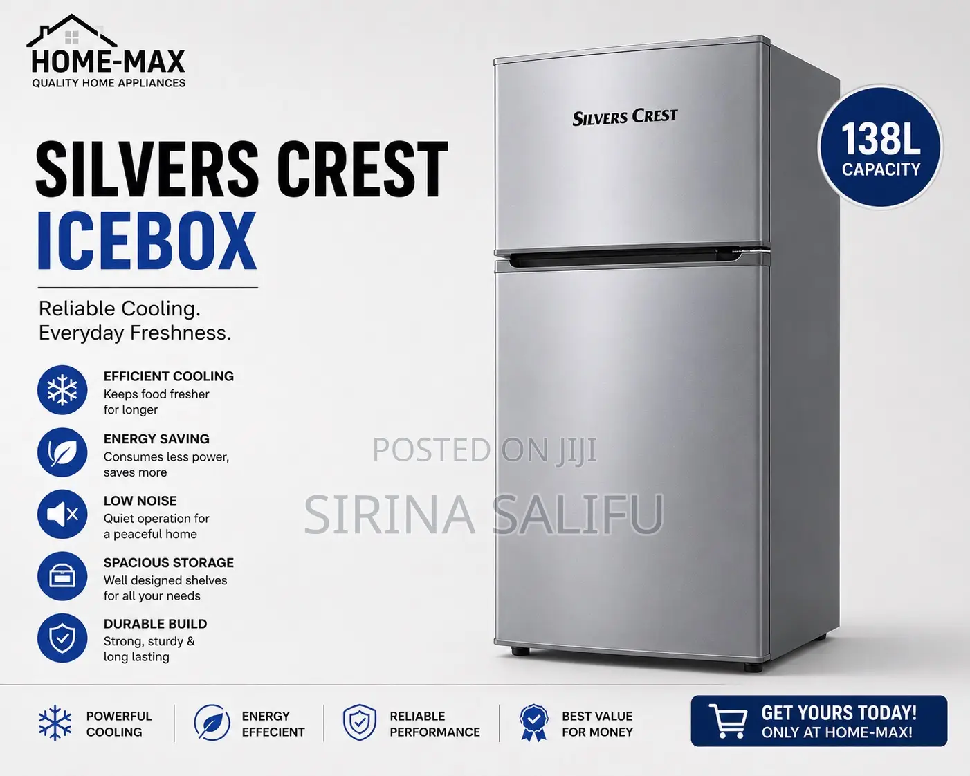 Silvers Crest 138L Double Door Icebox